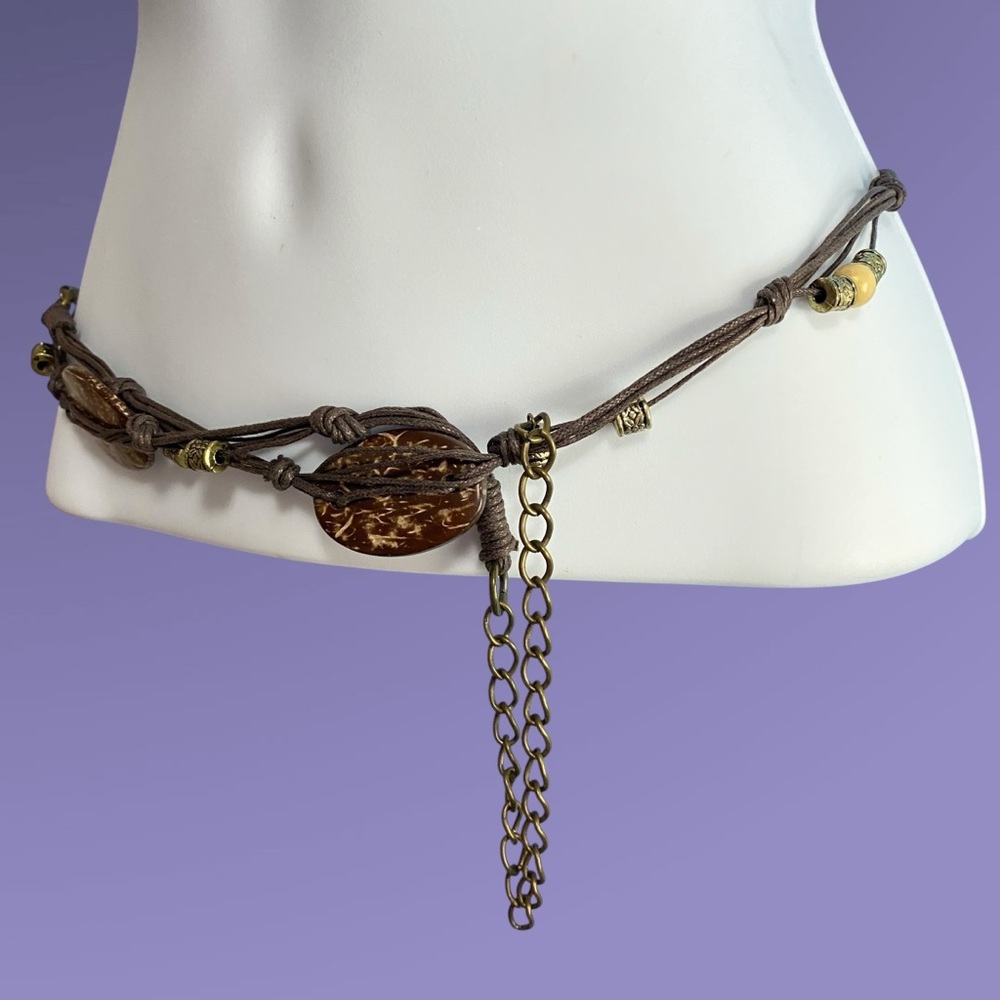 Coconut Shell Beads Cording Hook Clasp Belt Bohemian Style Beachy